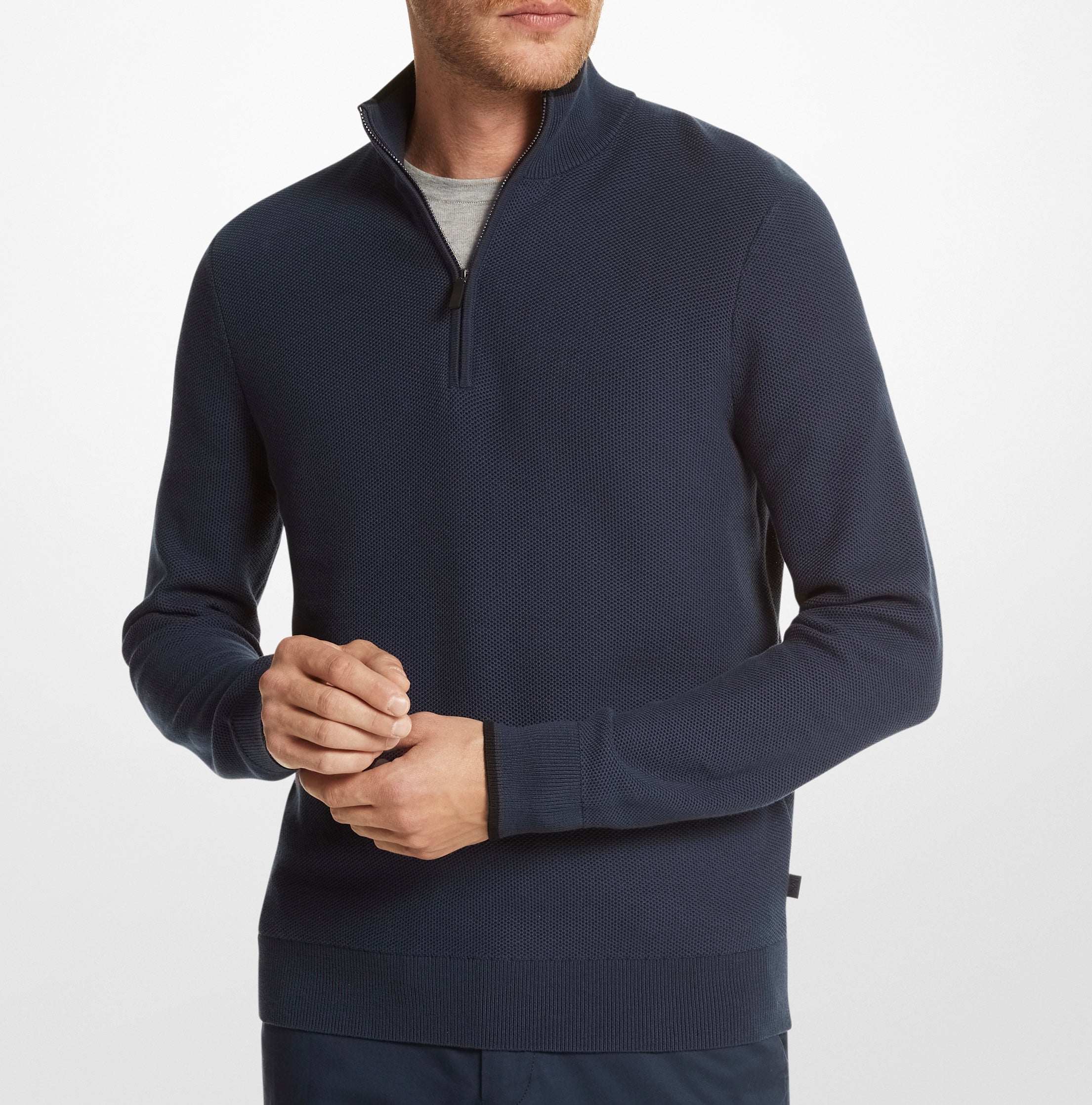 Textured Cotton Half-Zip Sweater Midnight Blue