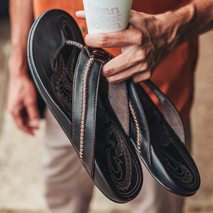 Mea Ola Men’s Leather Beach Sandals - Dark Java