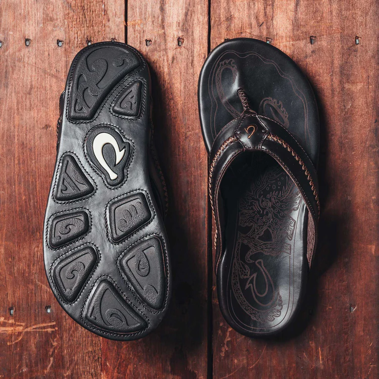 Mea Ola Men’s Leather Beach Sandals - Dark Java