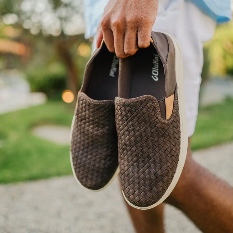 Lae'ahi Lauhala Men’s Woven Leather Shoes - Dark Java
