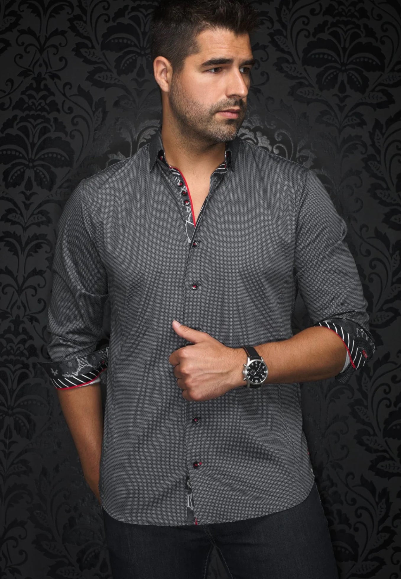 Dress Shirt Long Sleeve Sosa Black Stretch