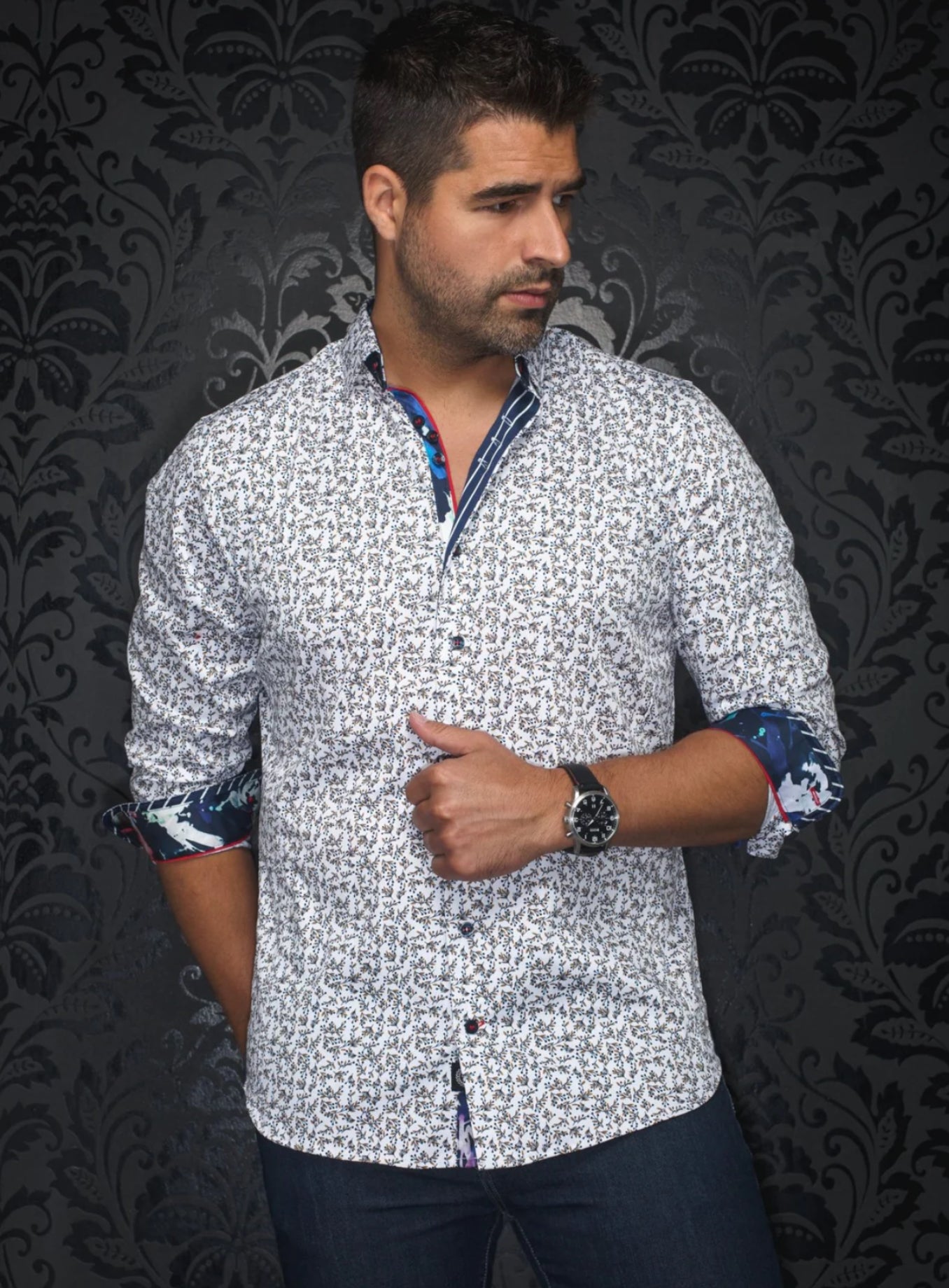 Dress Shirt Long Sleeve Duluth White/Tobacco Stretch