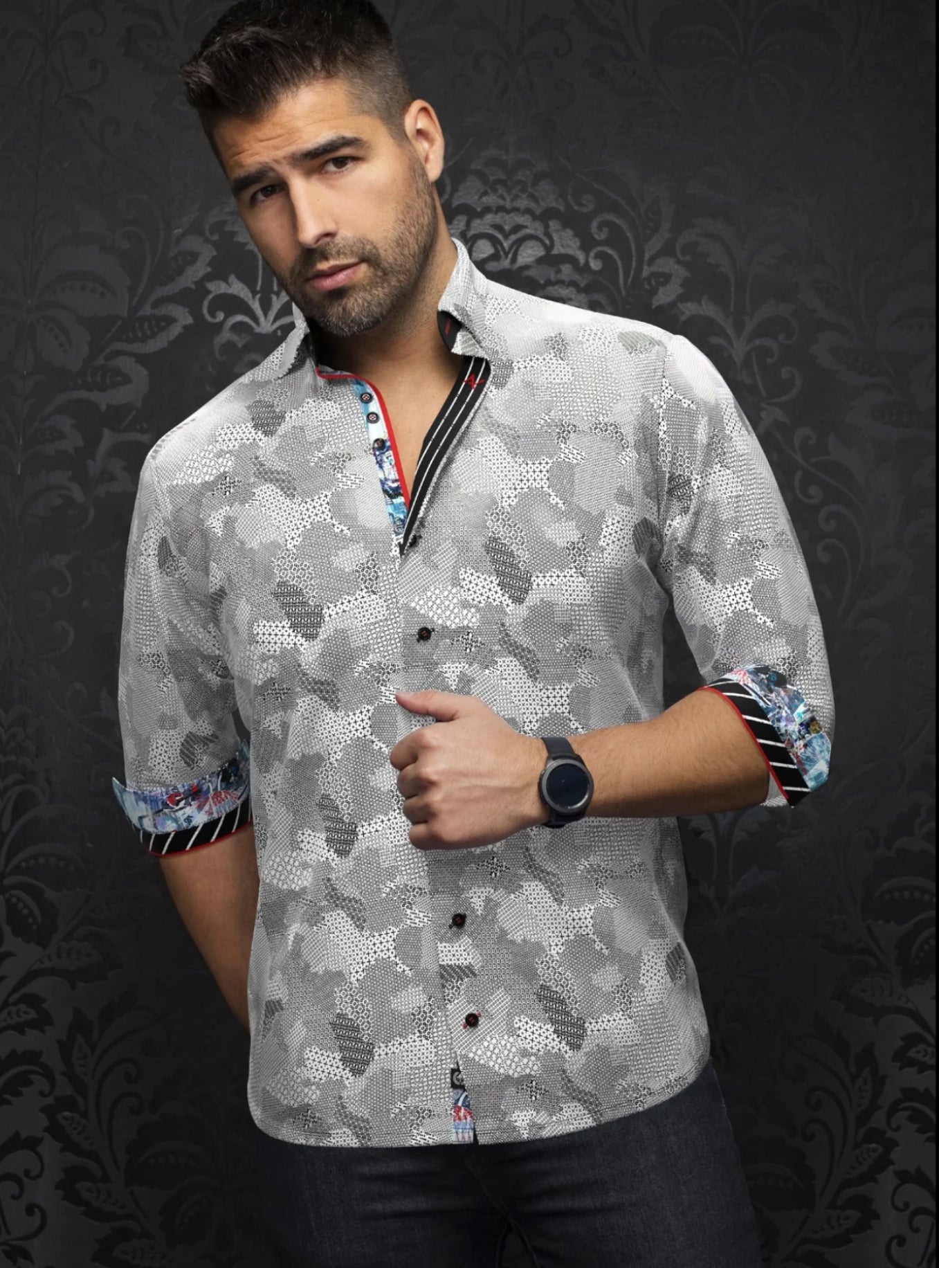 Knit Dress Shirt Long Sleeve Abraham White Stretch