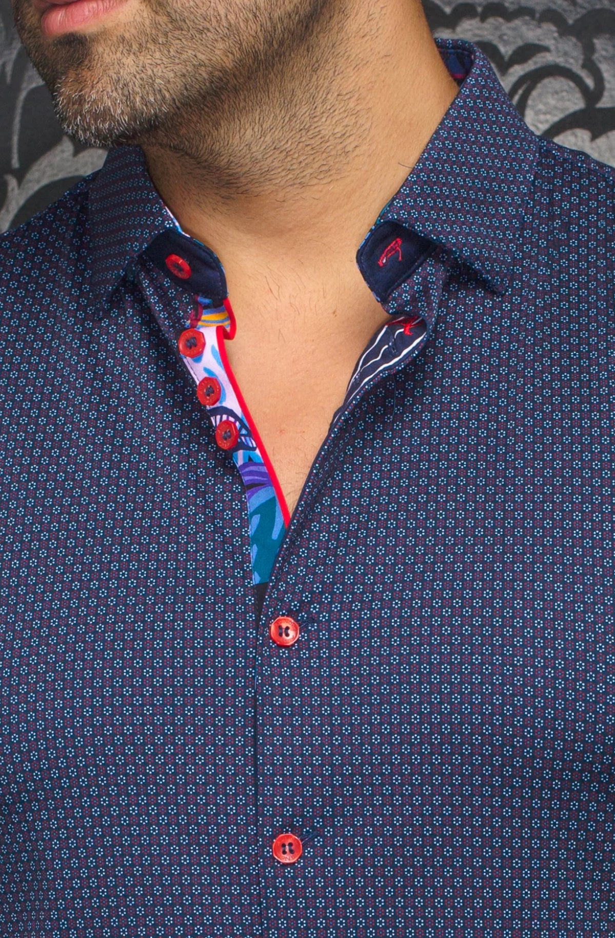 Knit Dress Shirt Long Sleeve Rioja Navy/Red Stretch