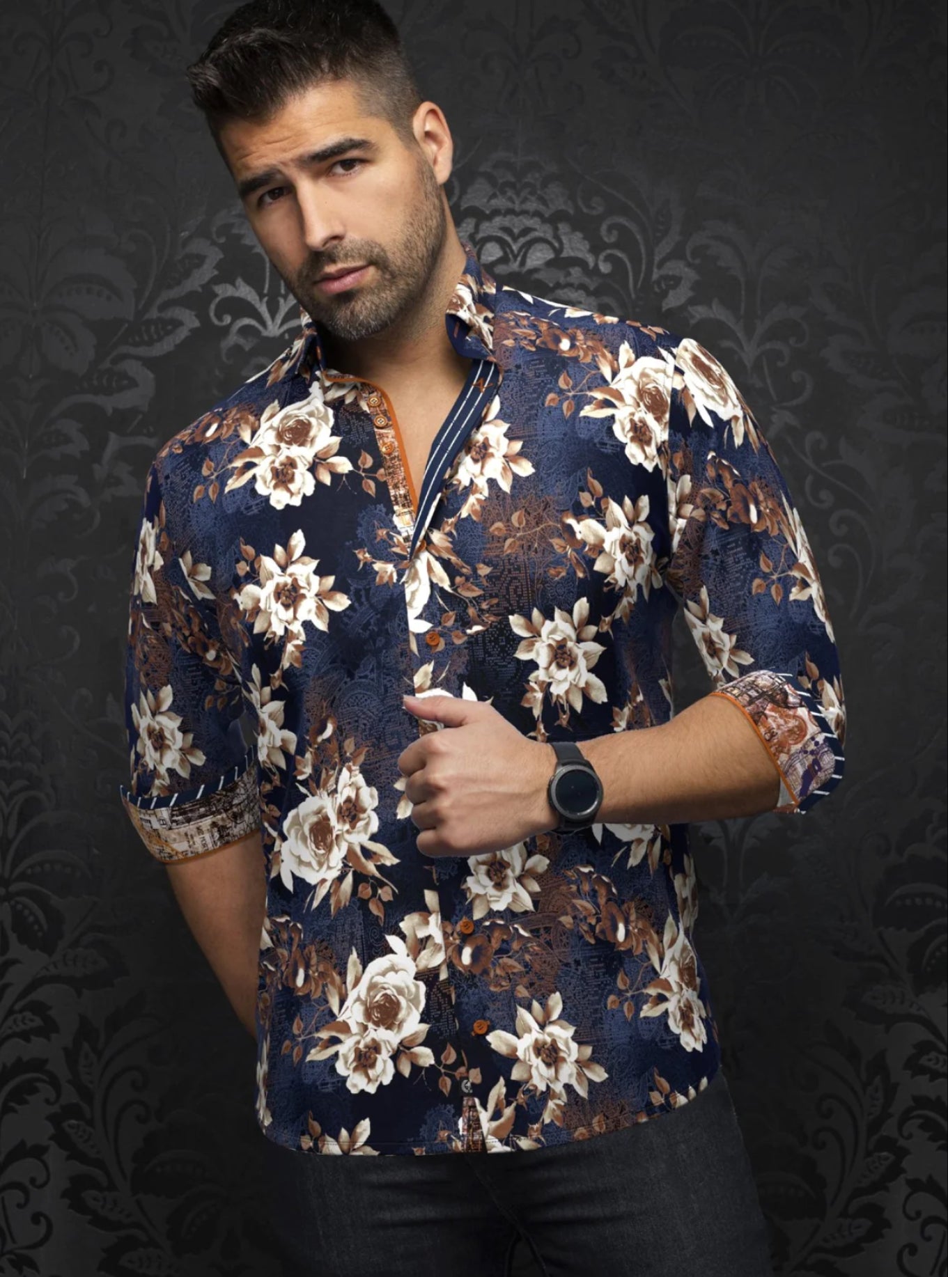 Knit Dress Shirt Long Sleeve Rossetti Navy Stretch