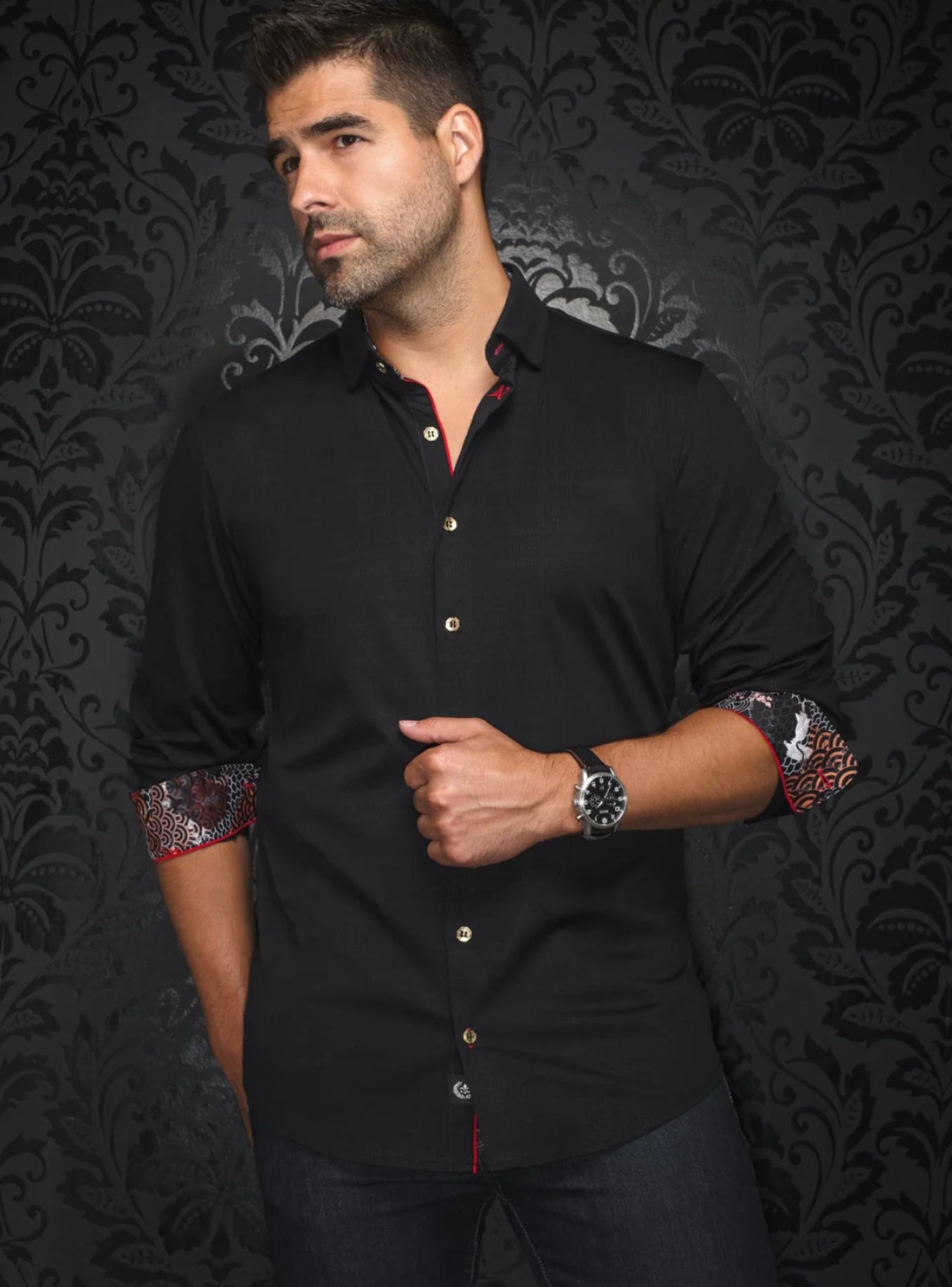 Knit Dress Shirt Long Sleeve Varenna Black Stretch