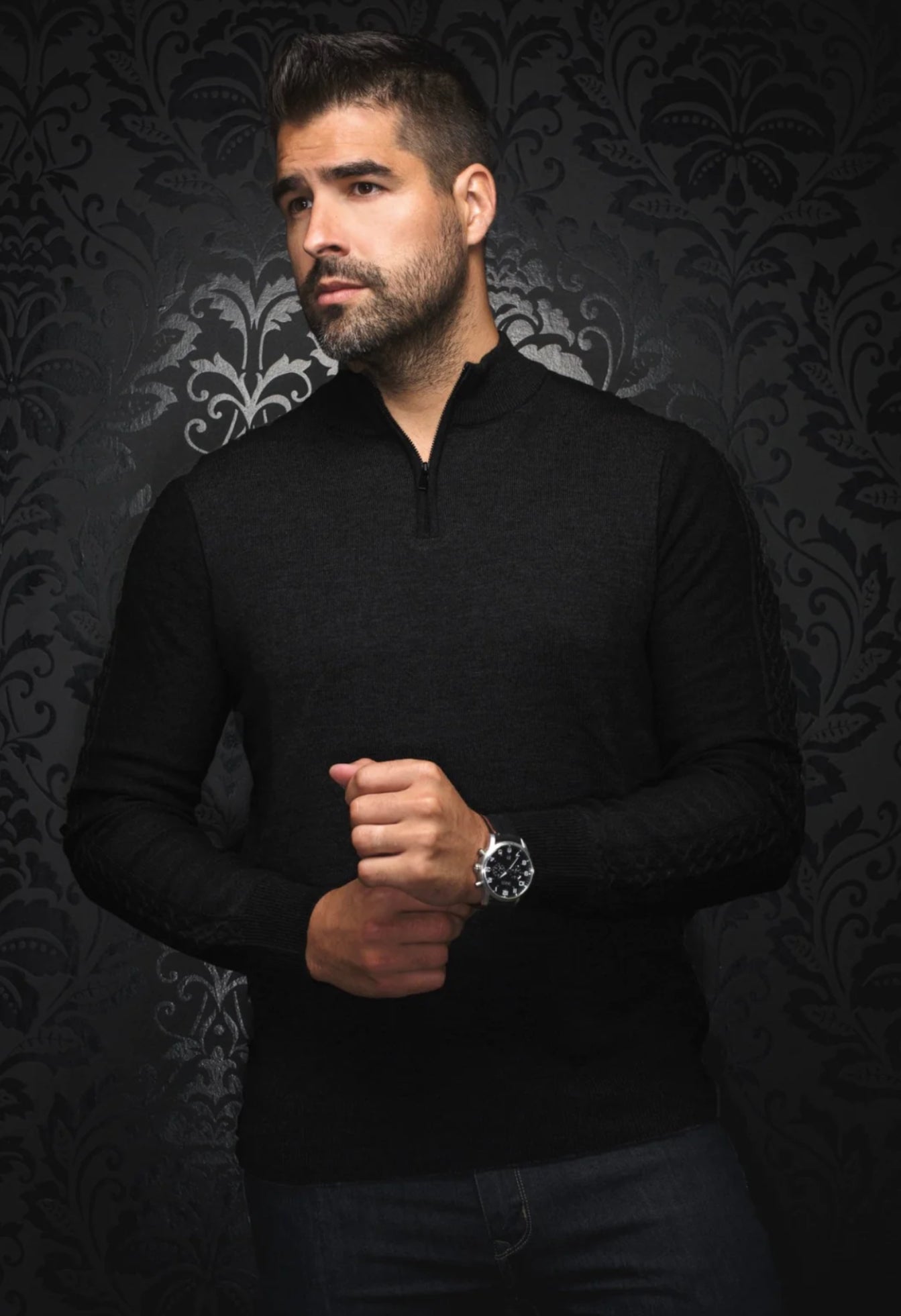 Marino Wool Sweater Mesta Black 1/4 Zip