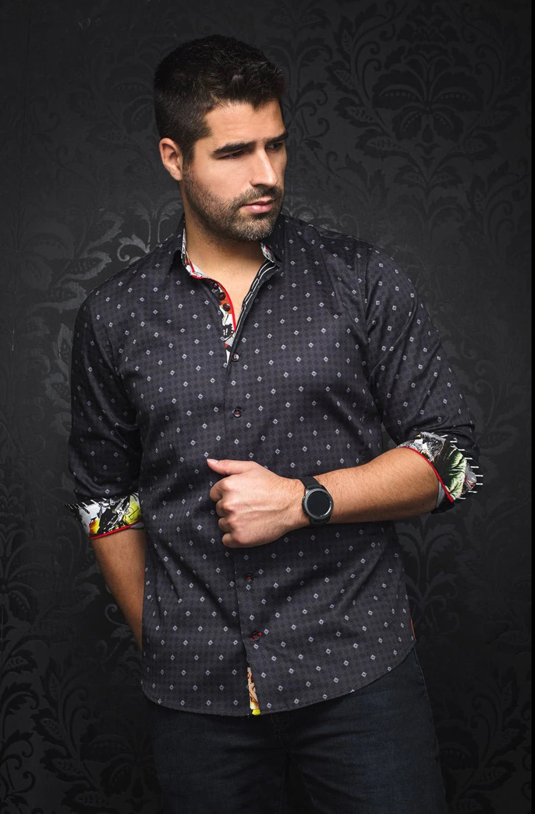 Shirt Gian Franco Black/Silver Stretch