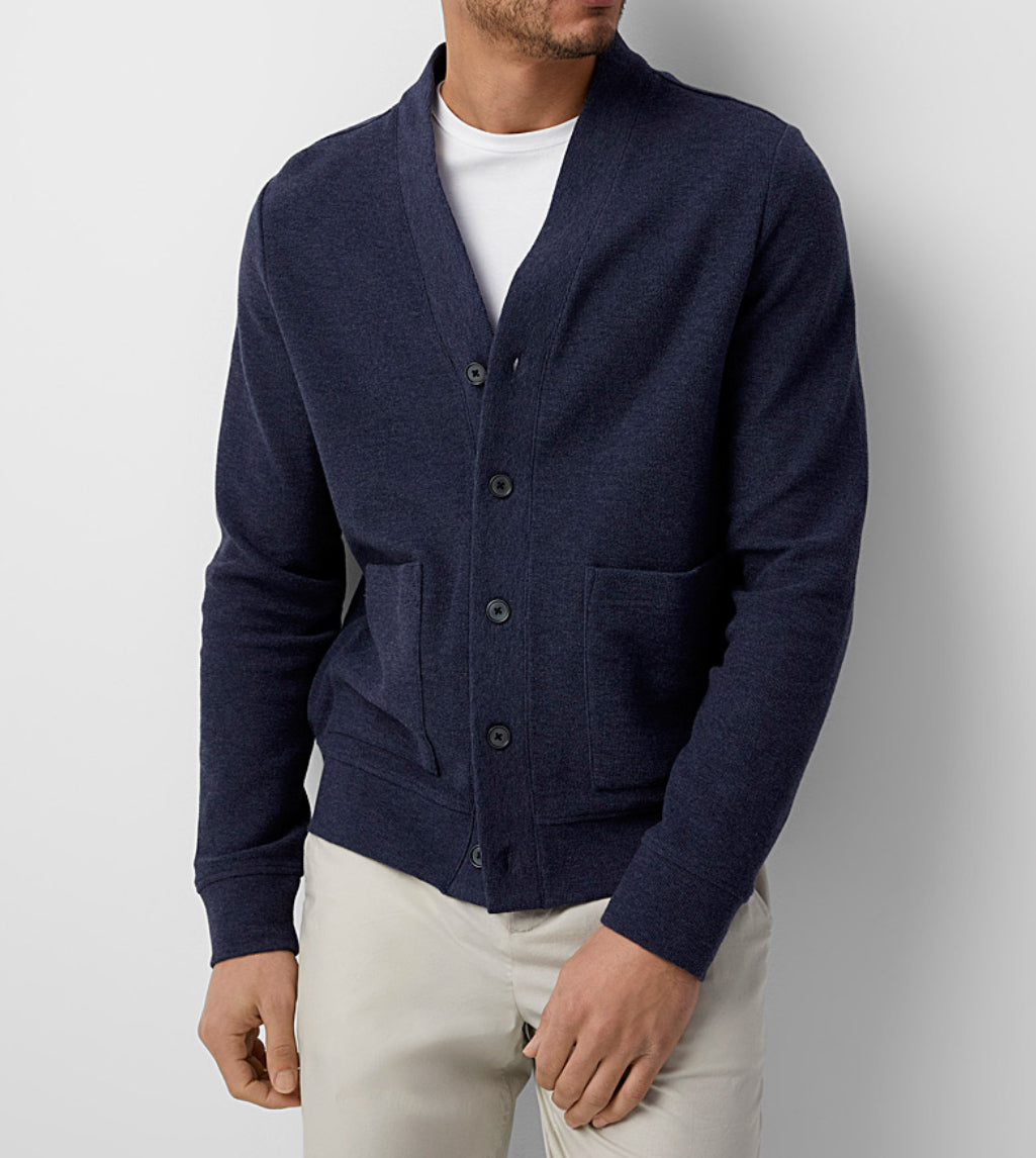 Pique Jersey Cardigan Navy Blue