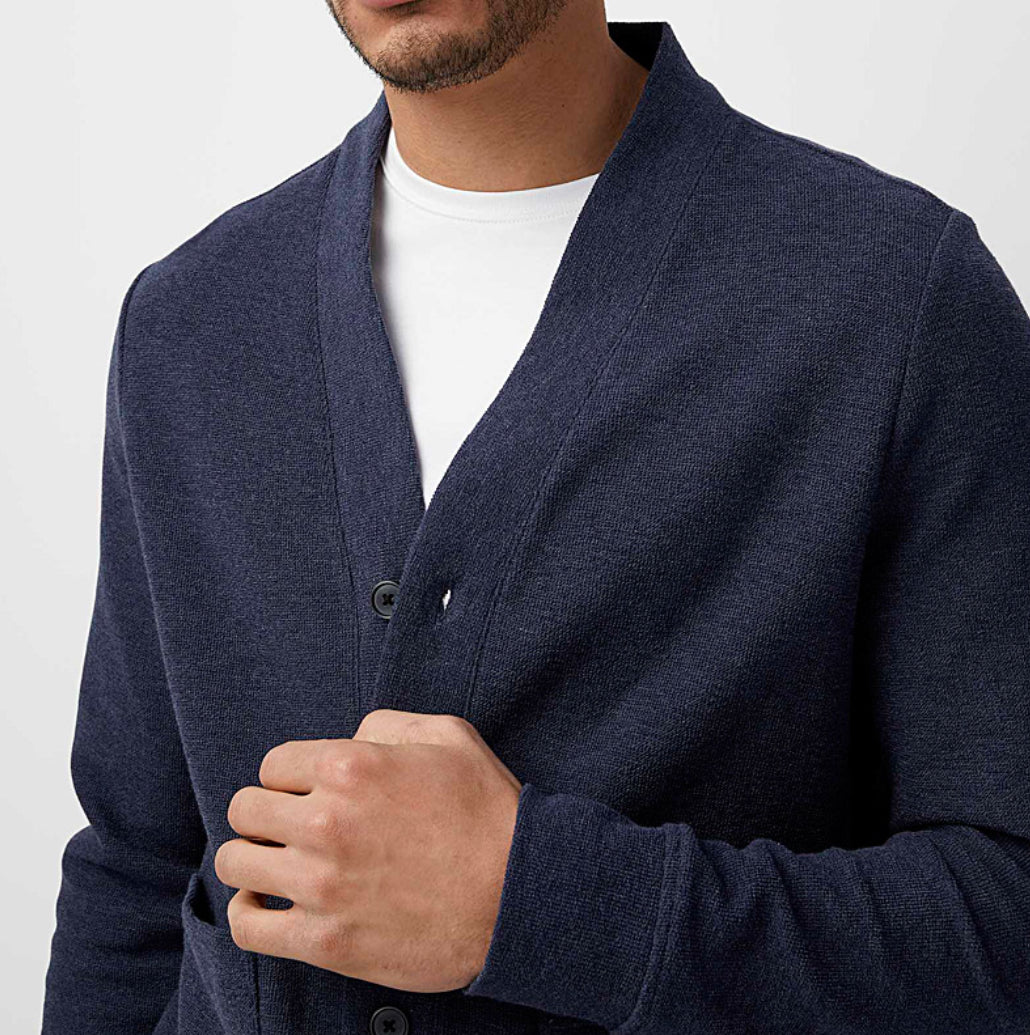 Pique Jersey Cardigan Navy Blue