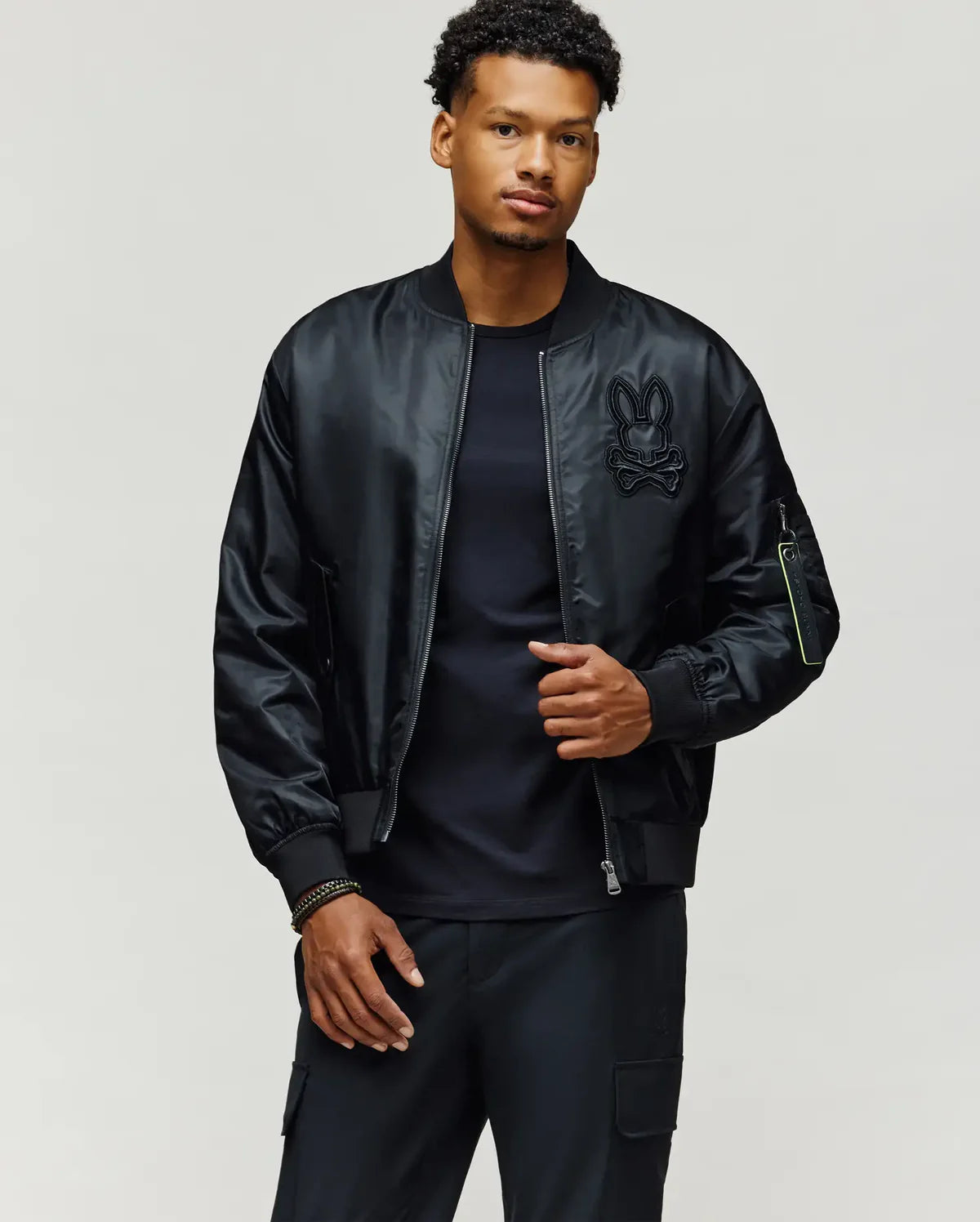 Mens David Oversized Satin Bomber - Black