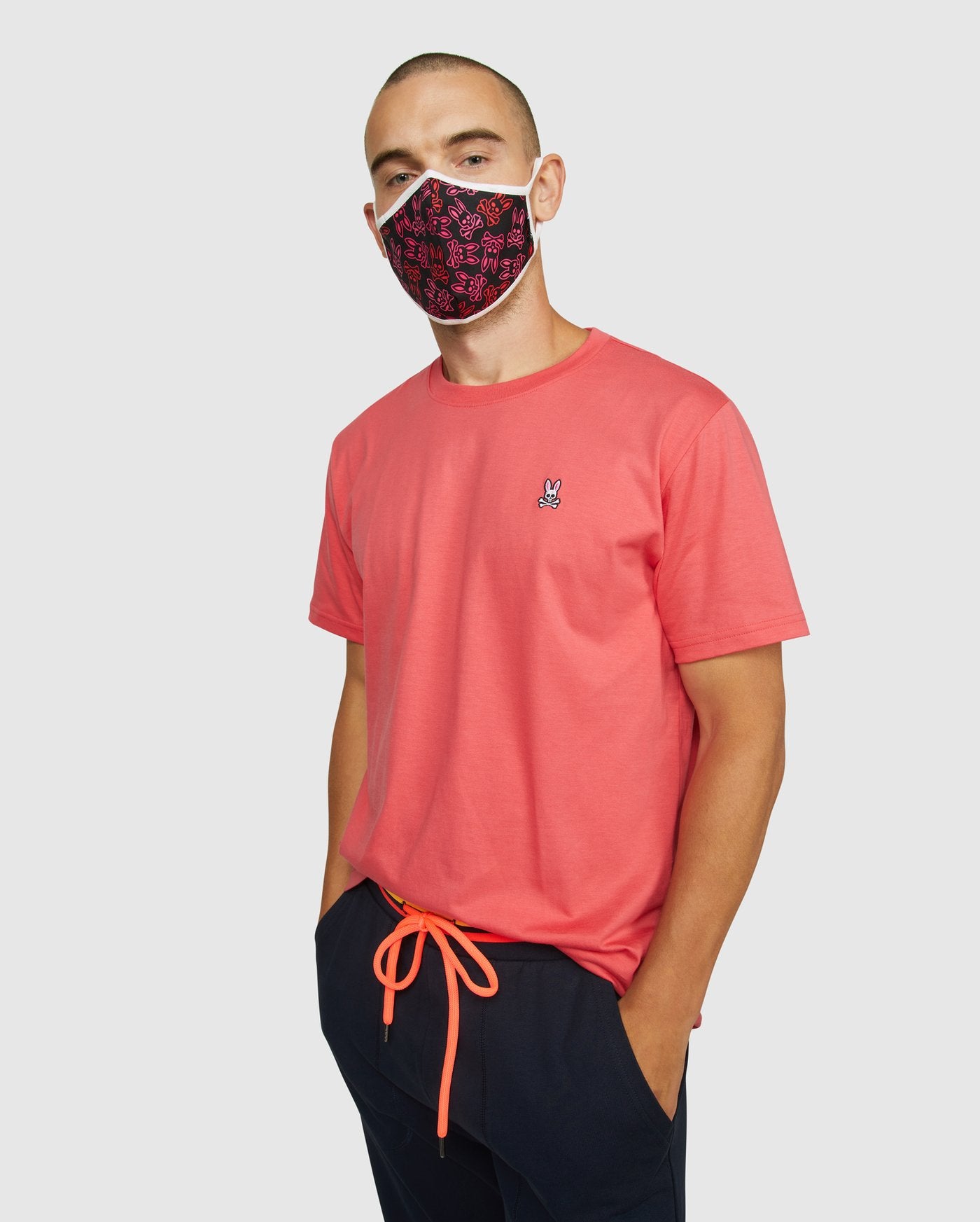 Psycho Bunny Pink Glo Unisex Face Mask 100% Cotton Adjustable Wire Nose one Size Fits All