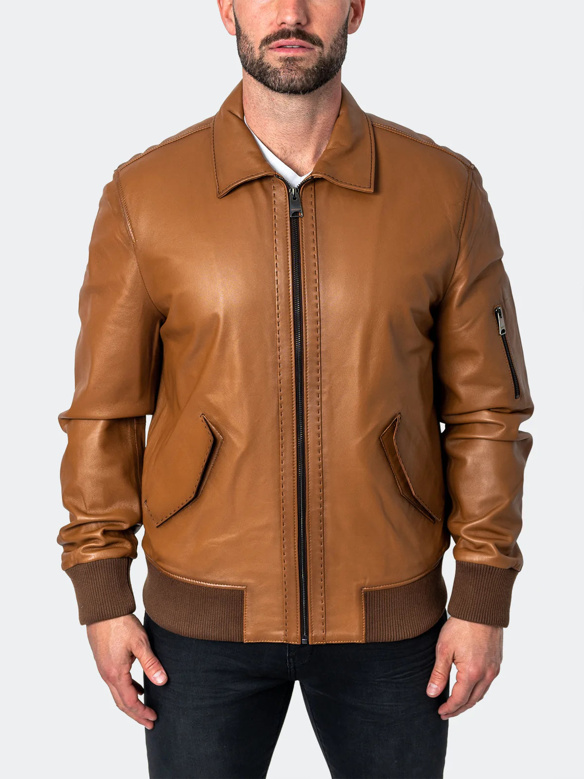 Leather Stitch Brown Jacket Lambskin
