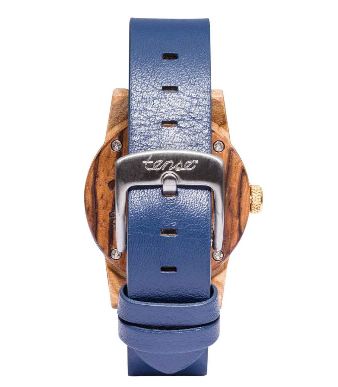 Small Leather Hampton Zebrawood/Blue Wooden Watch