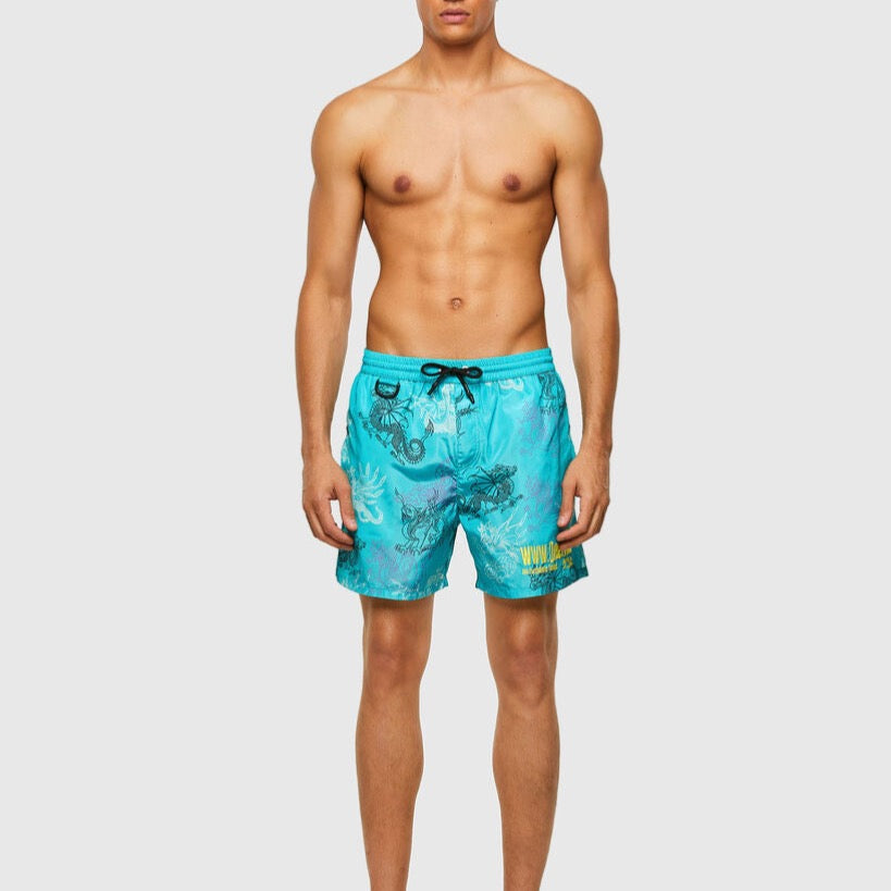 Mid-Length Swim Shorts with dragon print Ceramic