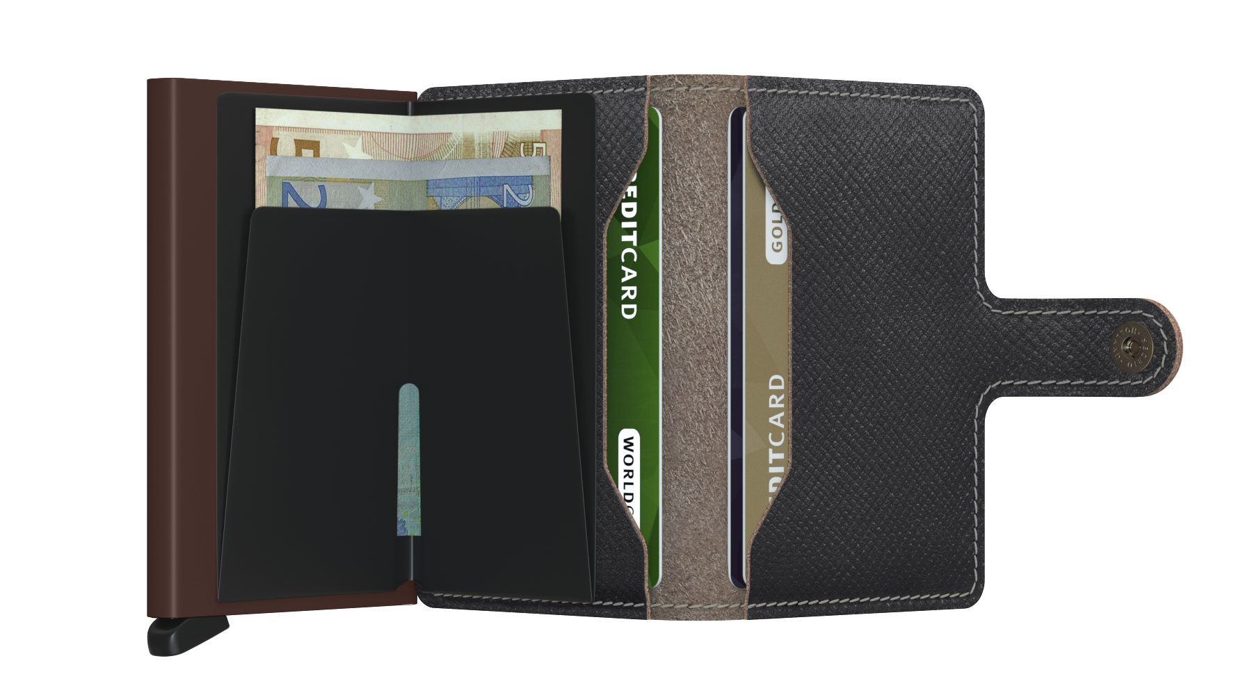 Secrid Mini Wallet Saffiano Brown/Brown RFID Secure Authorized Dealer Miniwallet Leather