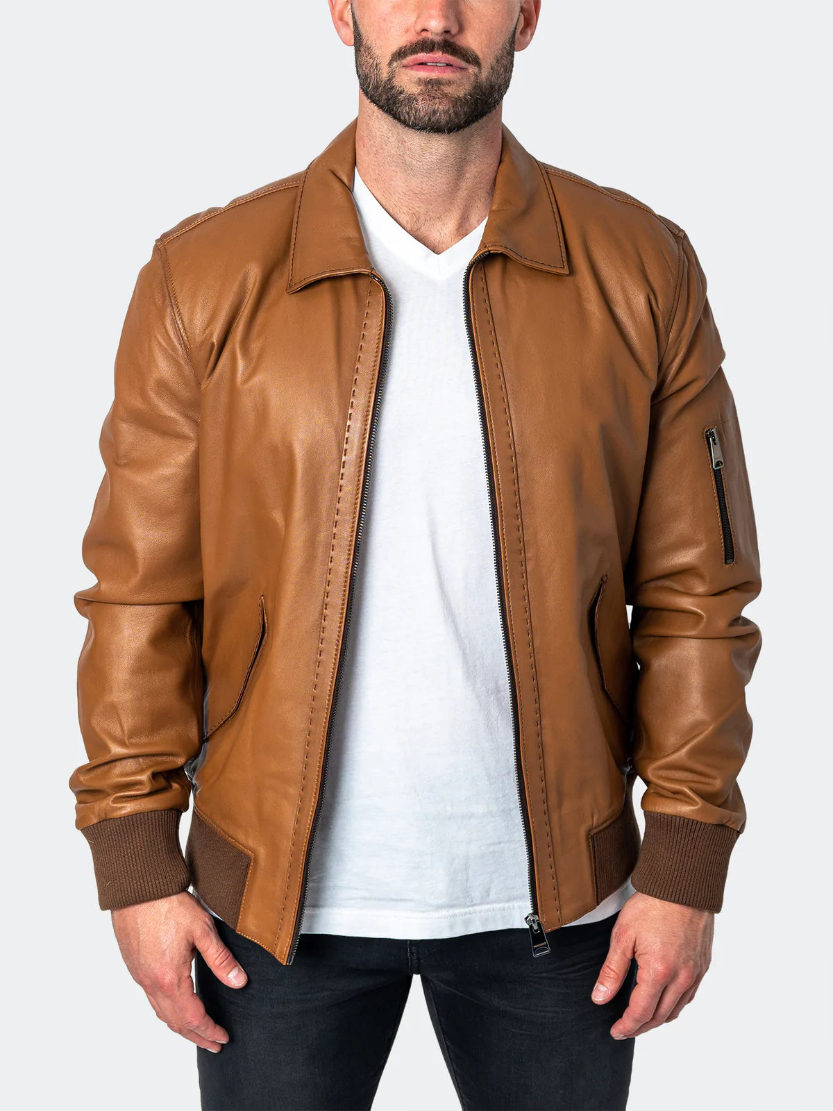 Leather Stitch Brown Jacket Lambskin