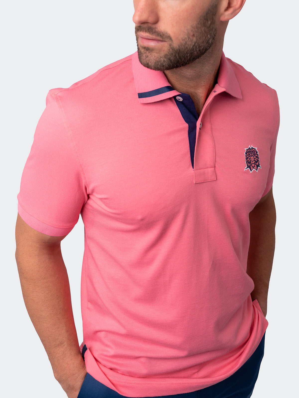 Short Sleeve Polo Shirt Mozart Solid Tip Pink