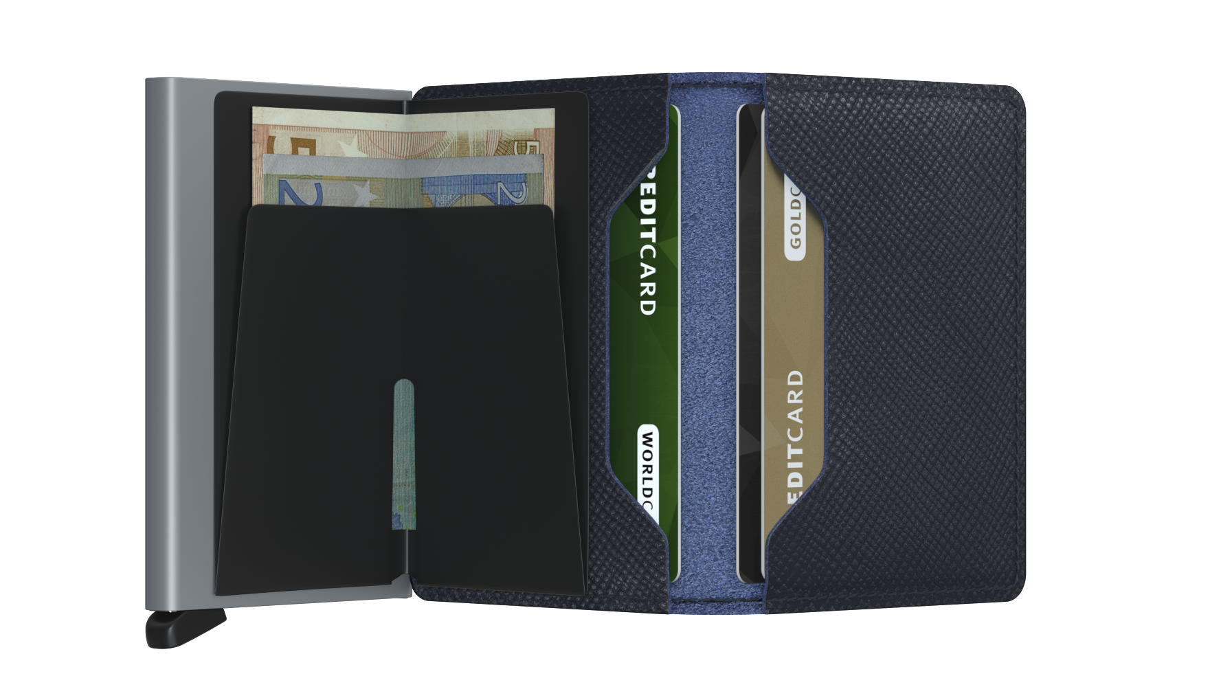 Slimwallet Saffiano Navy Blue RFID Secure