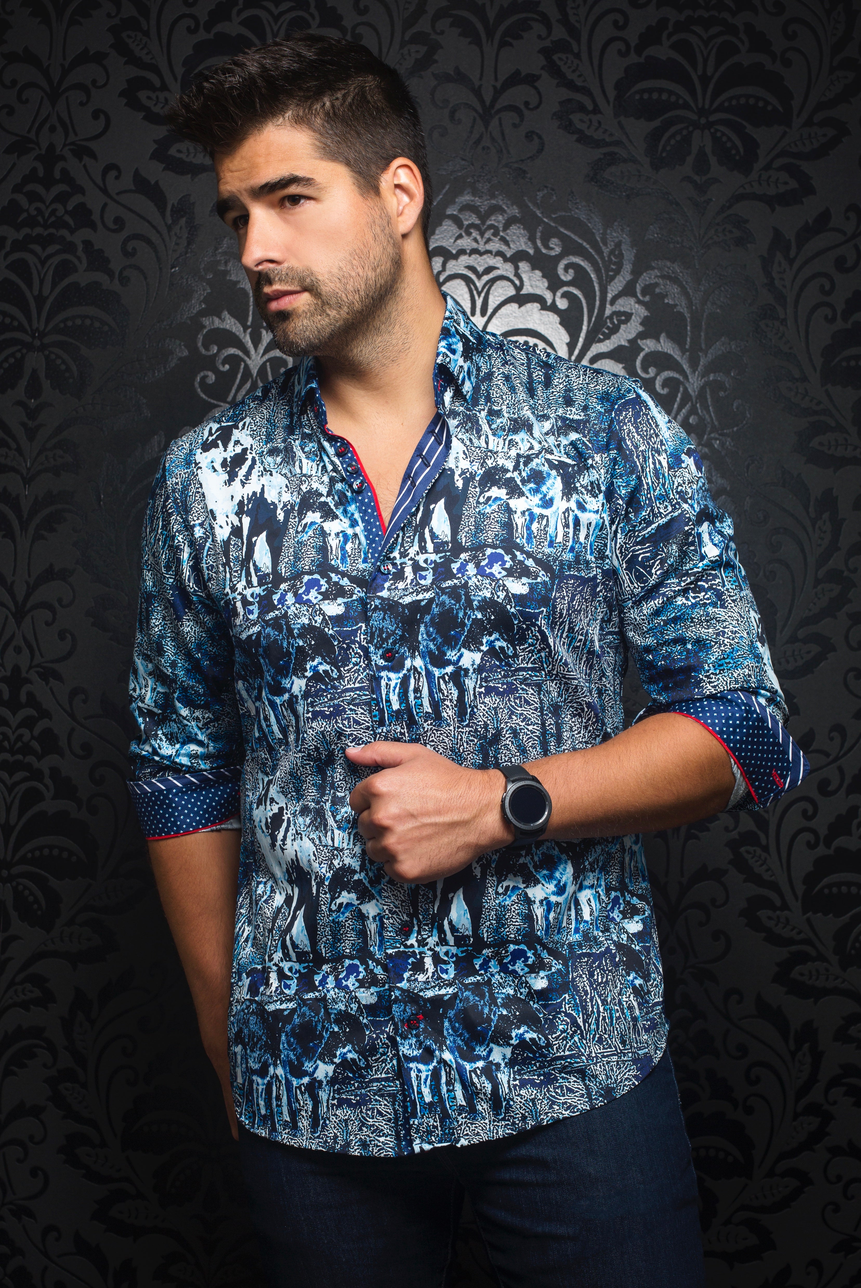 Long Sleeve Dress Shirt Lobo Navy Blue