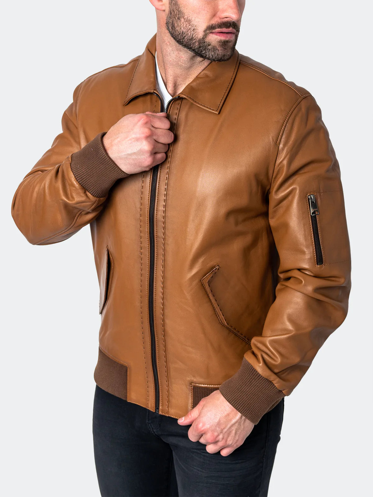 Leather Stitch Brown Jacket Lambskin