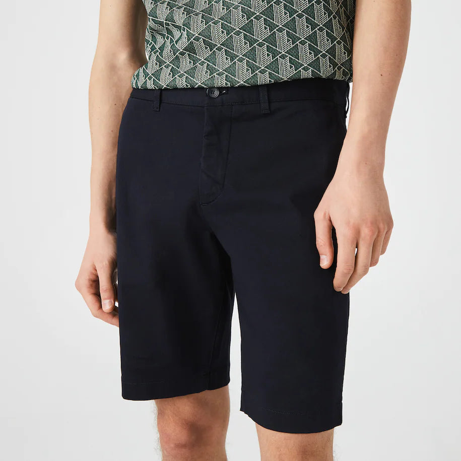 Slim Fit Stretch Cotton Bermuda Shorts Navy Blue