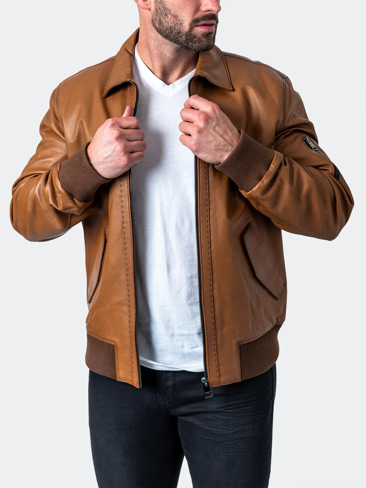Leather Stitch Brown Jacket Lambskin