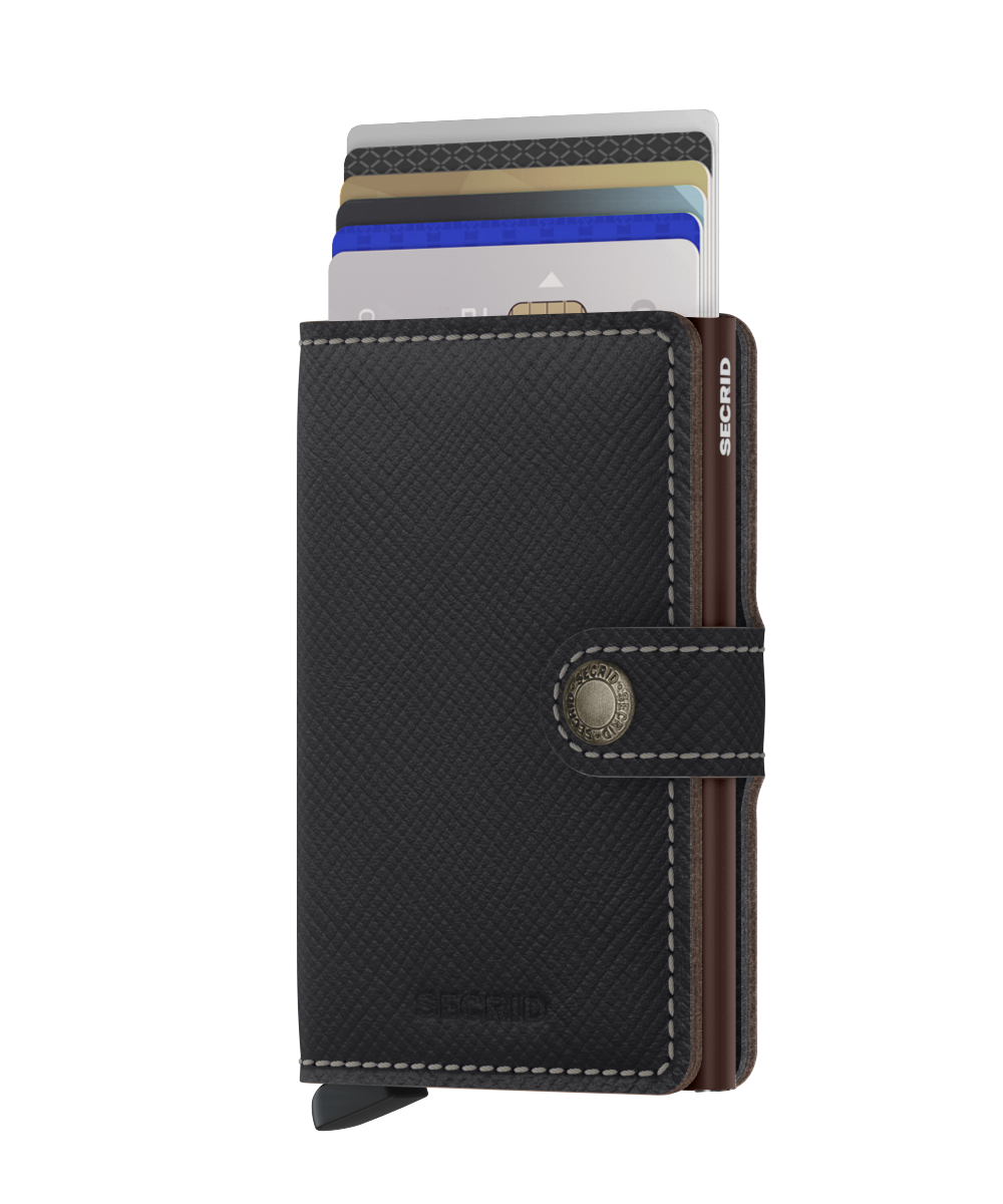Secrid Mini Wallet Saffiano Brown/Brown RFID Secure Authorized Dealer Miniwallet Leather
