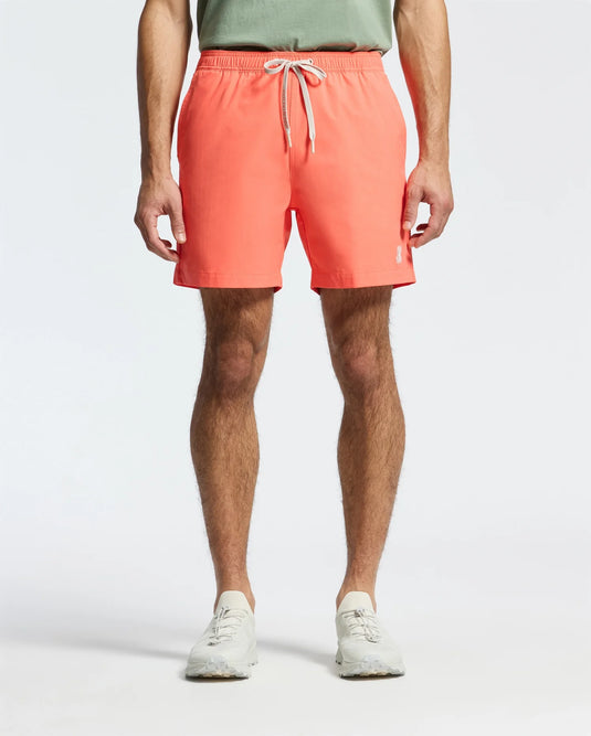 Mens Samos Hydrochromic Printed Swim Trunk : Hot Coral