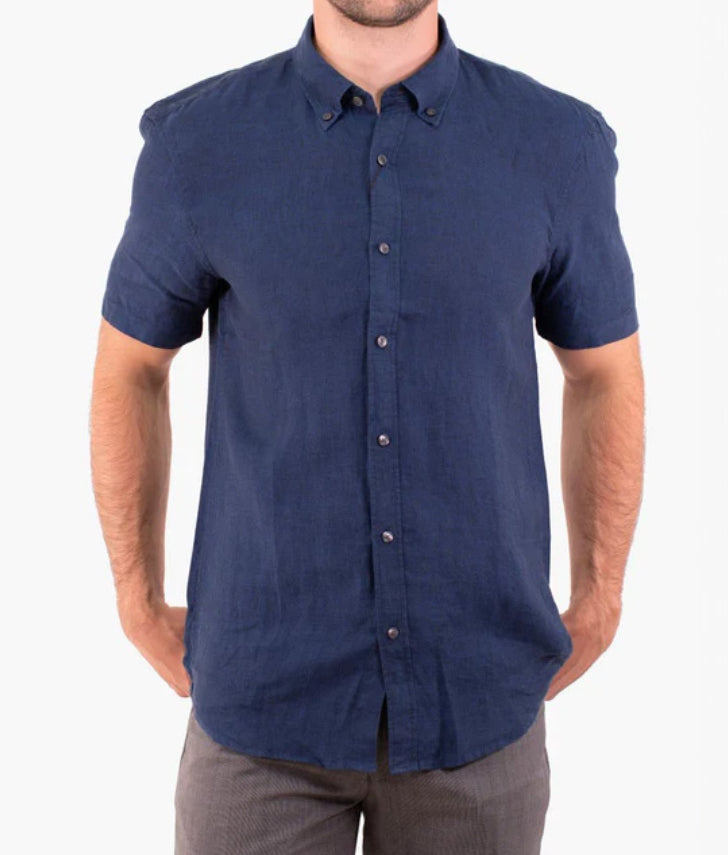 Short Sleeve Linen Shirt- Midnight Navy Blue