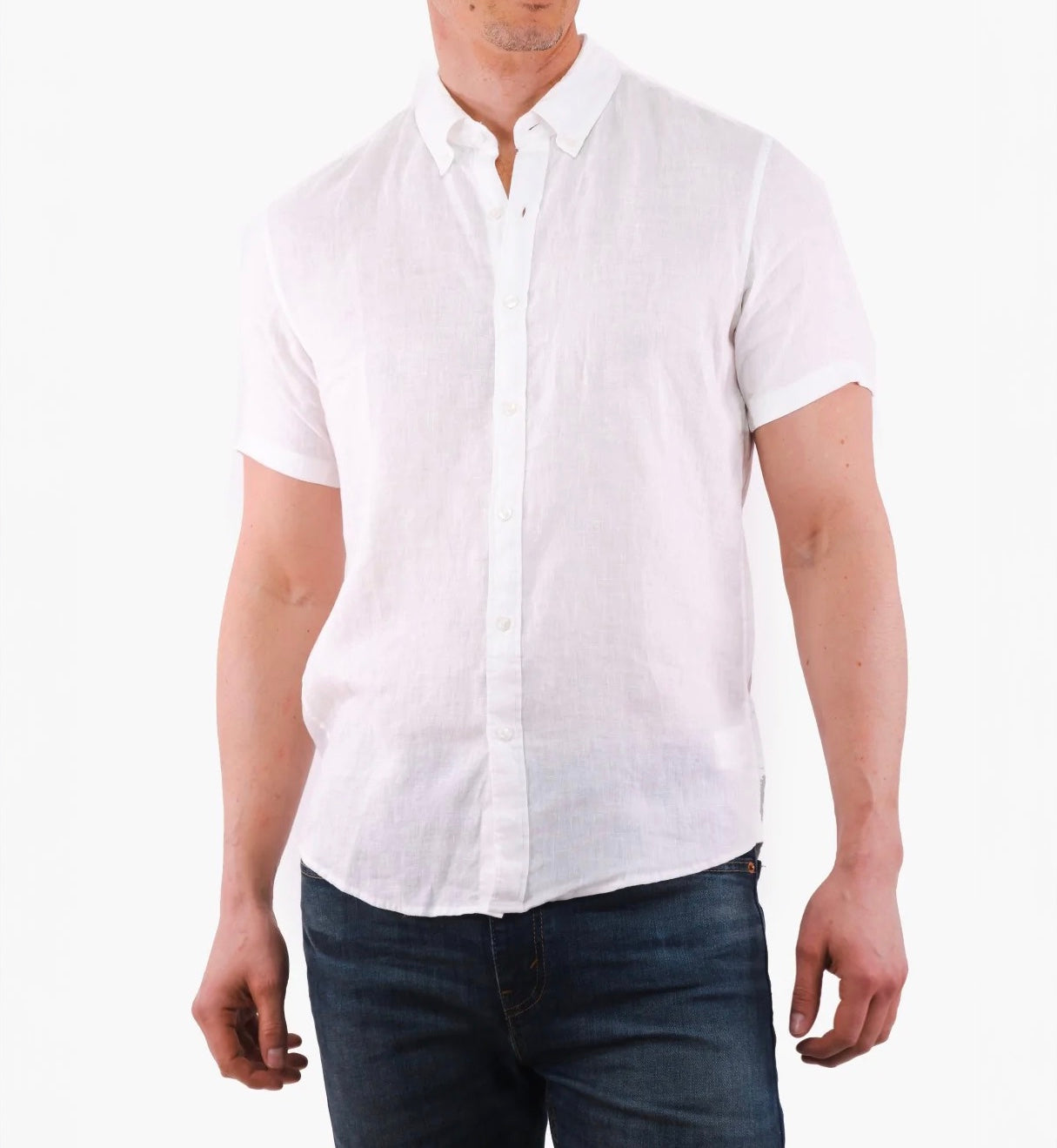 Short Sleeve Linen Shirt - White