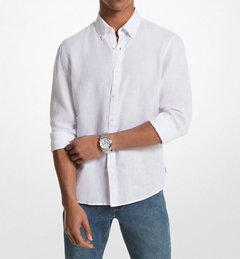 Long Sleeve Linen Shirt - White