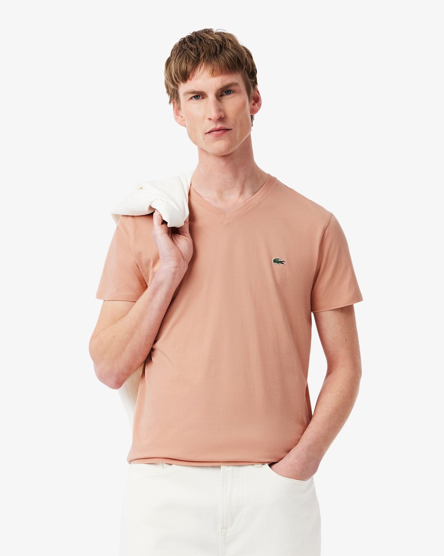 Men's Lightweight Pima Cotton V-Neck T-Shirt - Beige