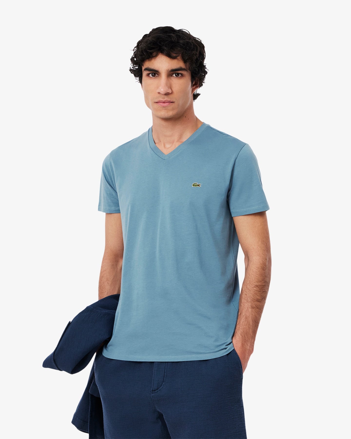 Men's Lightweight Pima Cotton V-Neck T-Shirt - Blue