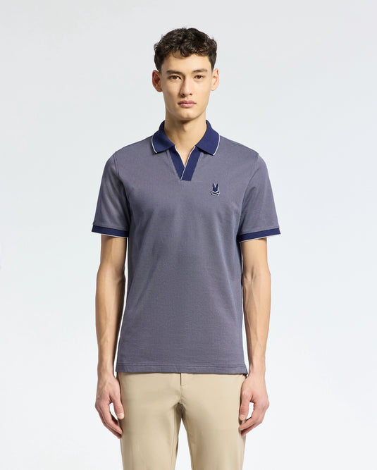 Mens Mackay Jacquard Johnny Collar Polo - Evening Blue