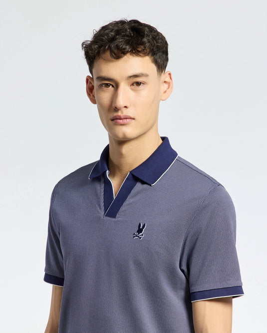 Mens Mackay Jacquard Johnny Collar Polo - Evening Blue