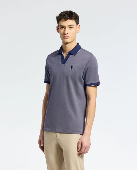 Mens Mackay Jacquard Johnny Collar Polo - Evening Blue