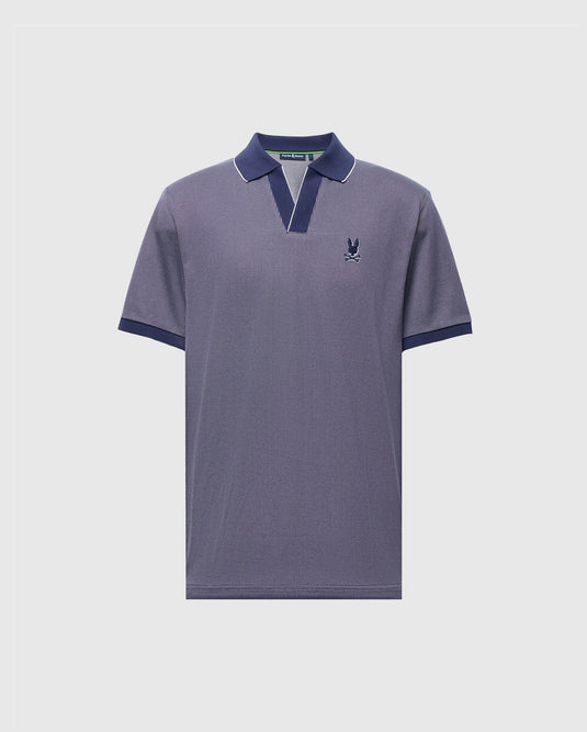 Mens Mackay Jacquard Johnny Collar Polo - Evening Blue