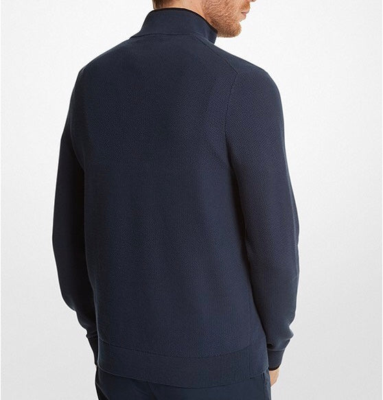 Textured Cotton Half-Zip Sweater Midnight Blue