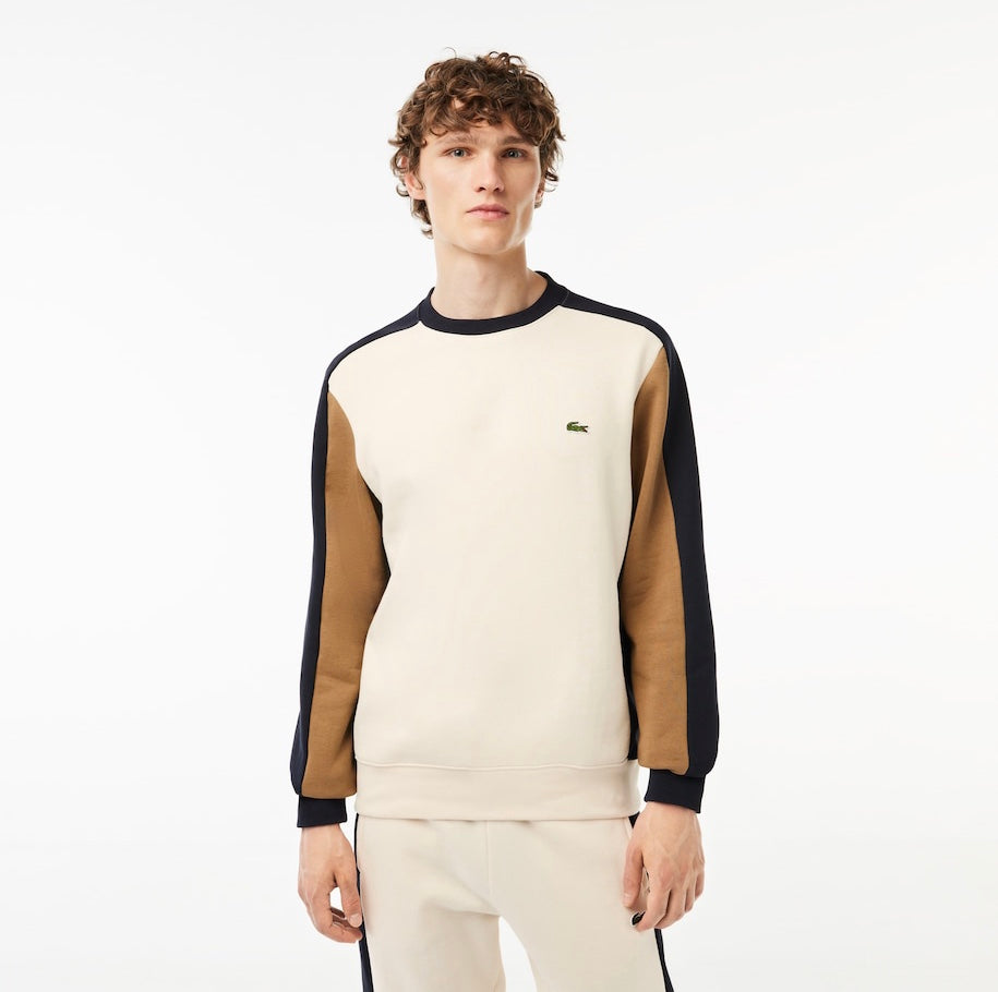 Brushed Fleece Colourblock Jogger Sweatshirt White/Brown Navy Blue