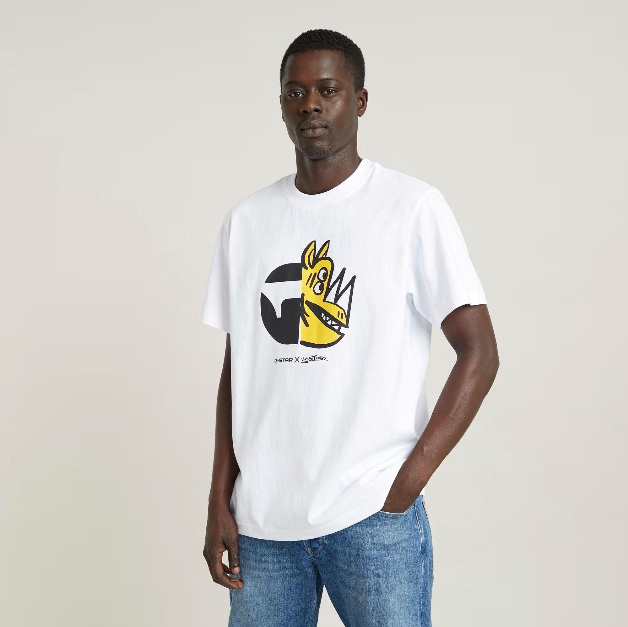 UNISEX RHINO CARTOON LOGO WHITE