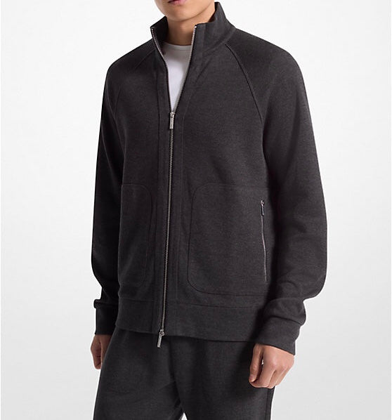 Ribbed Cotton Blend Knit Jacket CHARCOAL