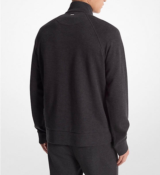 Ribbed Cotton Blend Knit Jacket CHARCOAL