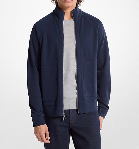 Ribbed Cotton Blend Knit Jacket MIDNIGHT