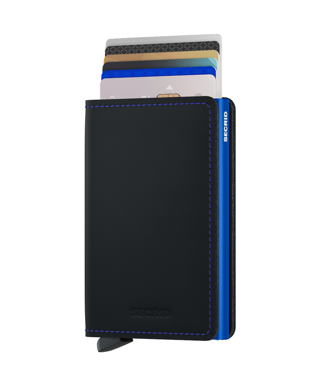 Secrid Slim Wallet Matte Black/Blue RFID Secure authorized dealer genuine leather