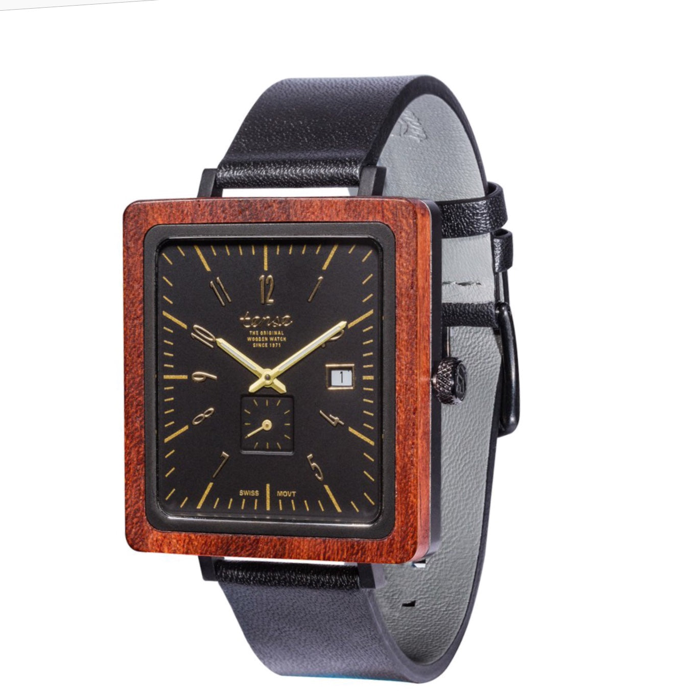 Tense Wooden Watch BRUNSWICK Leather Rosewood/Black Locally Hand Made