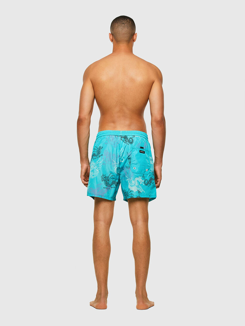 Diesel Men’s Mid-Length Swim Shorts with dragon print Ceramic
