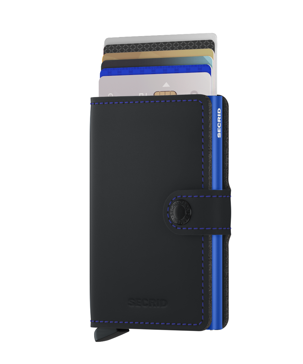 Secrid Mini Wallet Matte Black/Blue RFID Secure authorized dealer genuine leather