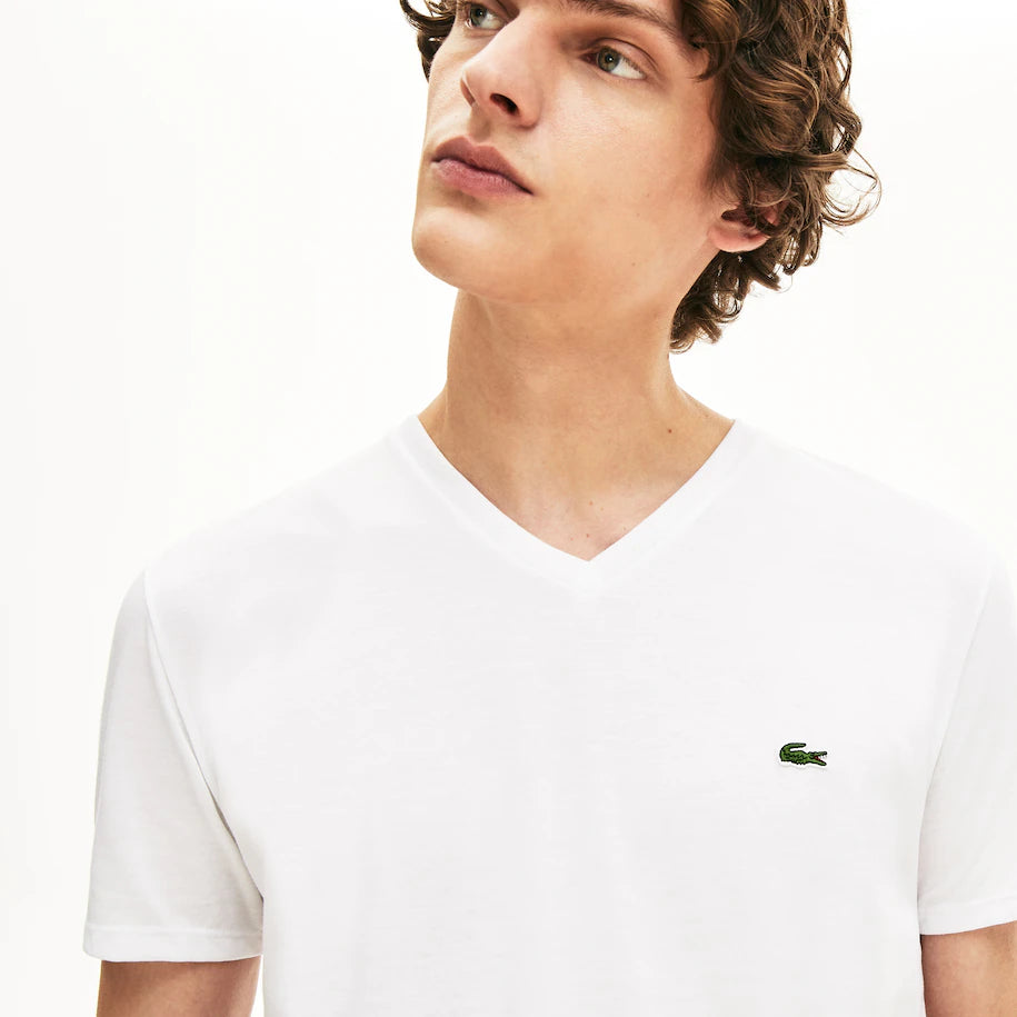 Lacoste Men’s White Regular Fit V-Neck Pima Cotton T-Shirt