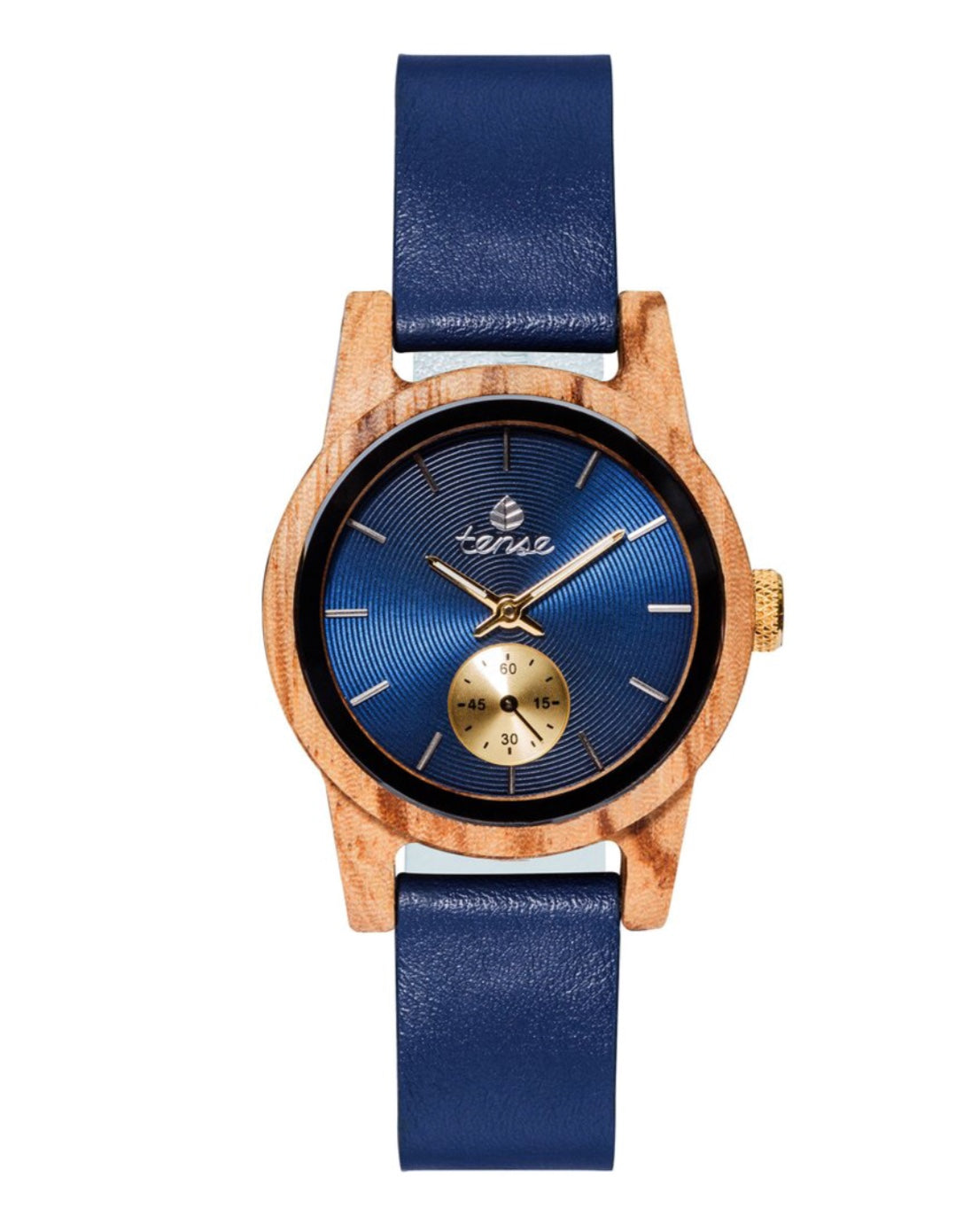 Small Leather Hampton Zebrawood/Blue Wooden Watch